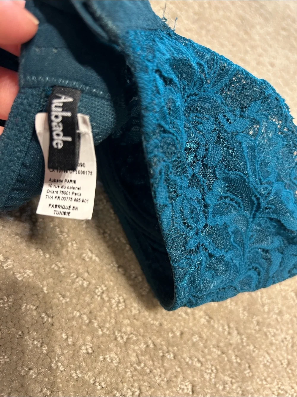 HK12-02 Aubade Rosessence Comfort Triangle Bra- 30E, Swarovski Charm, Deep Green